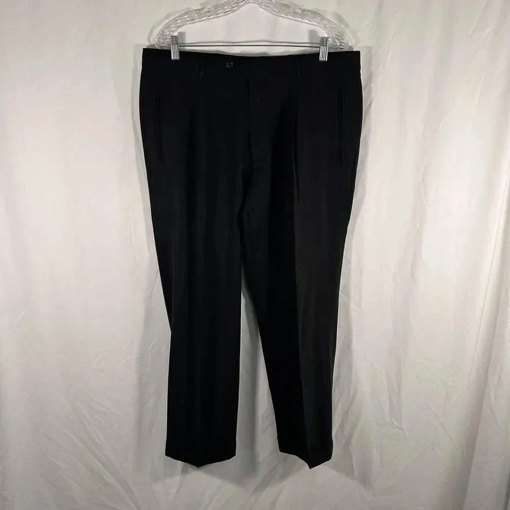 Hugo Boss Dress Pants Men's 38x28 Solid Black Pleated Pockets Work Office
